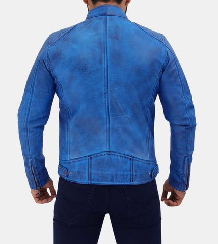 Conrad Men's Sapphire Distressed Leather Jacket