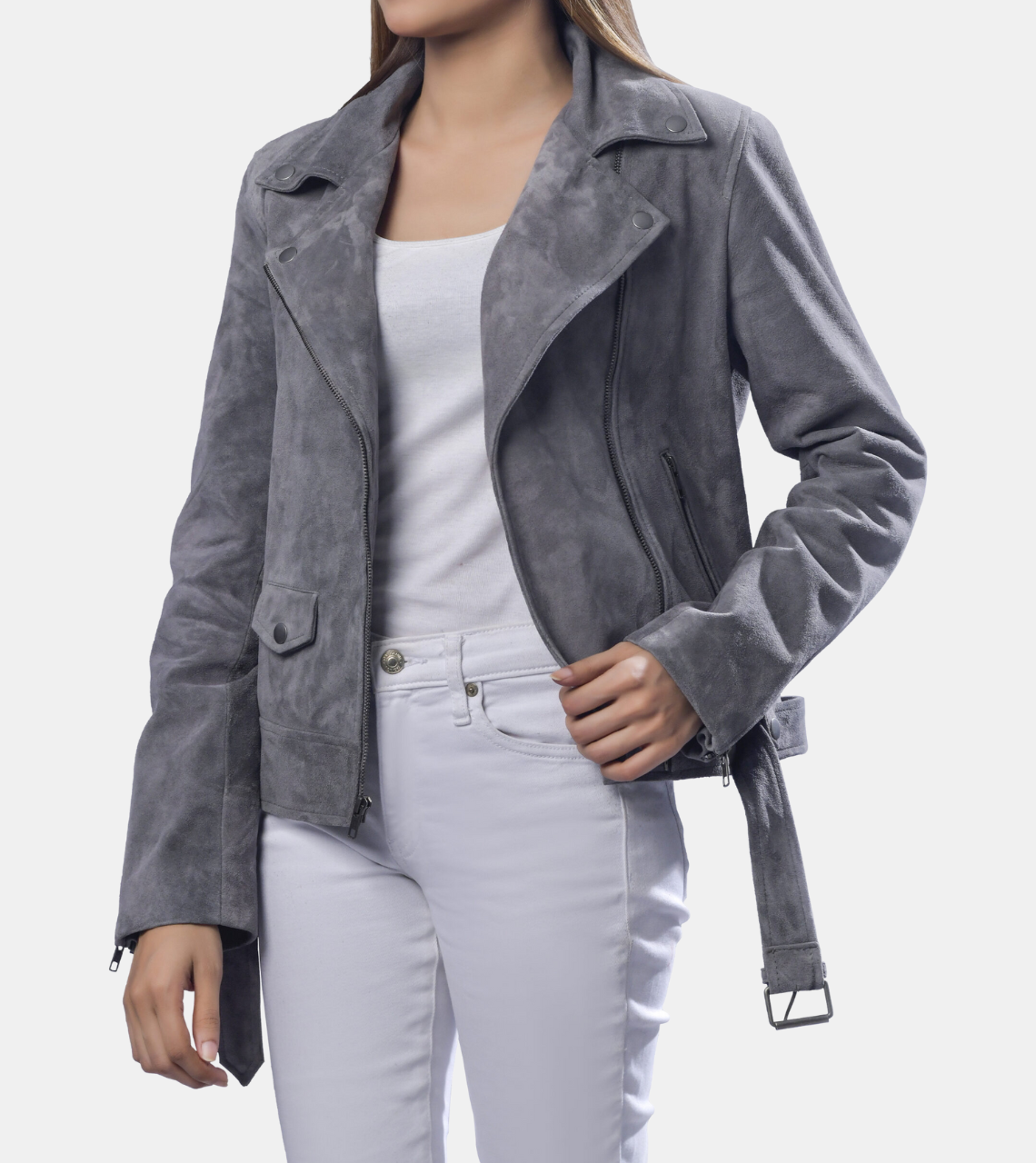 Redford Women's Grey Suede Leather Jacket