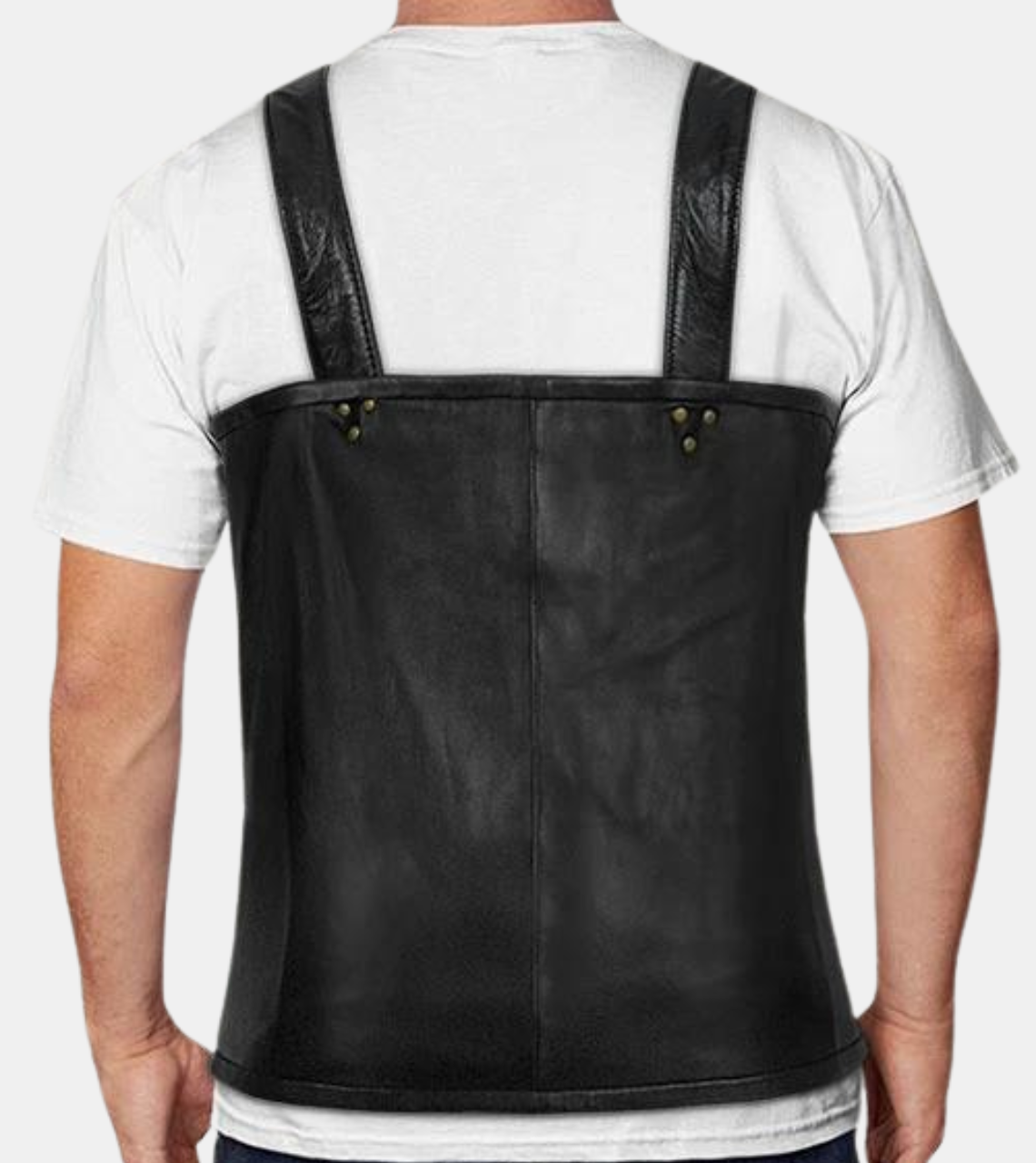 Marisal Men's Black Leather Vest Back