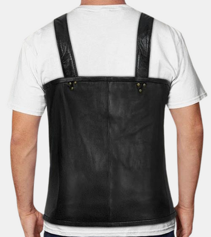 Marisal Men's Black Leather Vest Back