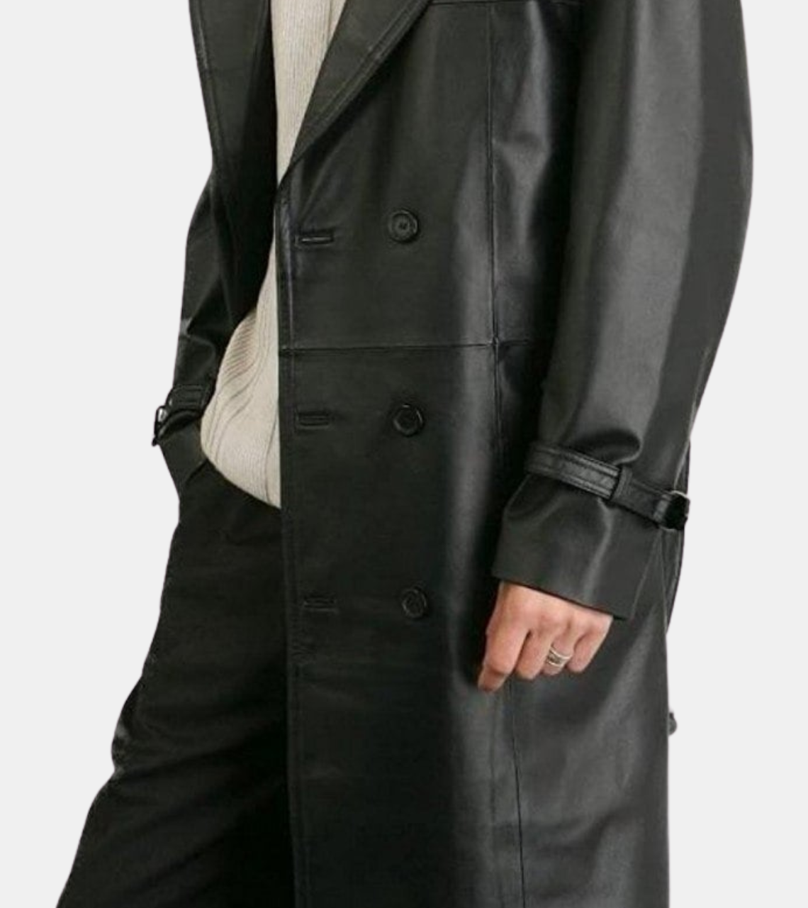  Black Leather Trench Coat