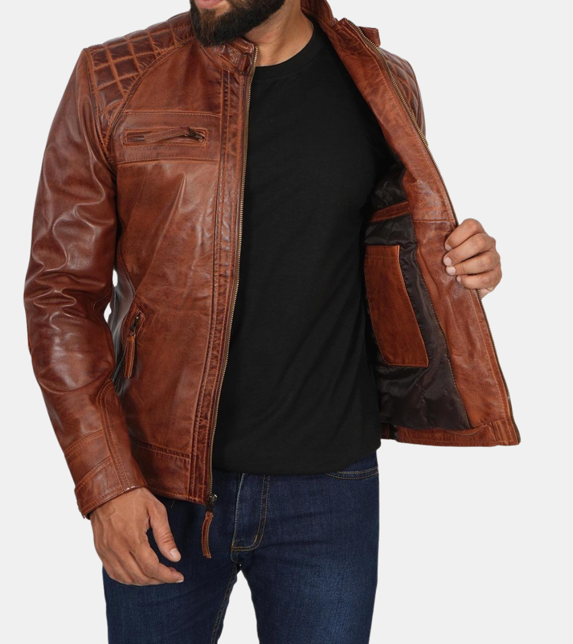 Emory Brown Distressed Leather Jacket For Men's