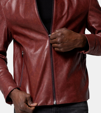 Julius Men's Red Leather Jacket Zipper