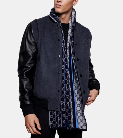  Men's Blue Leather Varsity Jacket