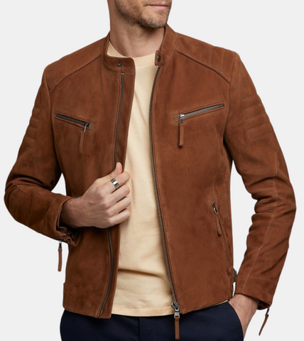 Aelaon Men's Brown Suede Leather Jacket