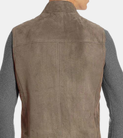 Vaughn Men's Bronze Suede Leather Vest Back
