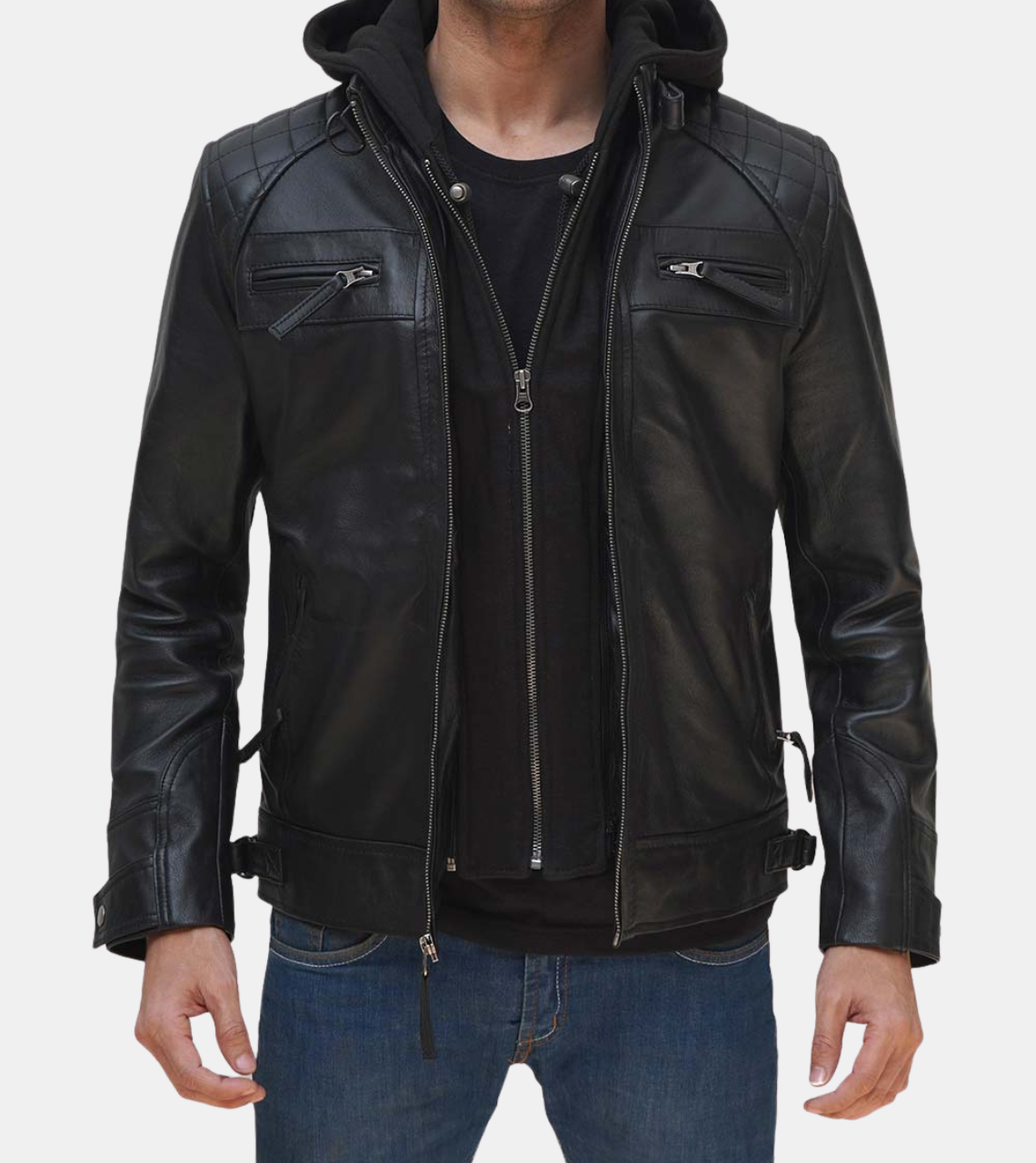 Verben Men's Black Hooded Leather Jacket