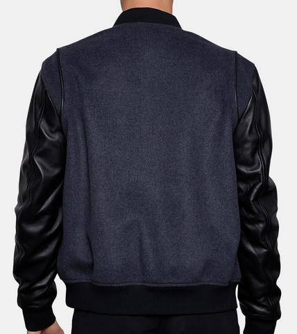 Kian Men's Blue Leather Varsity Jacket Back