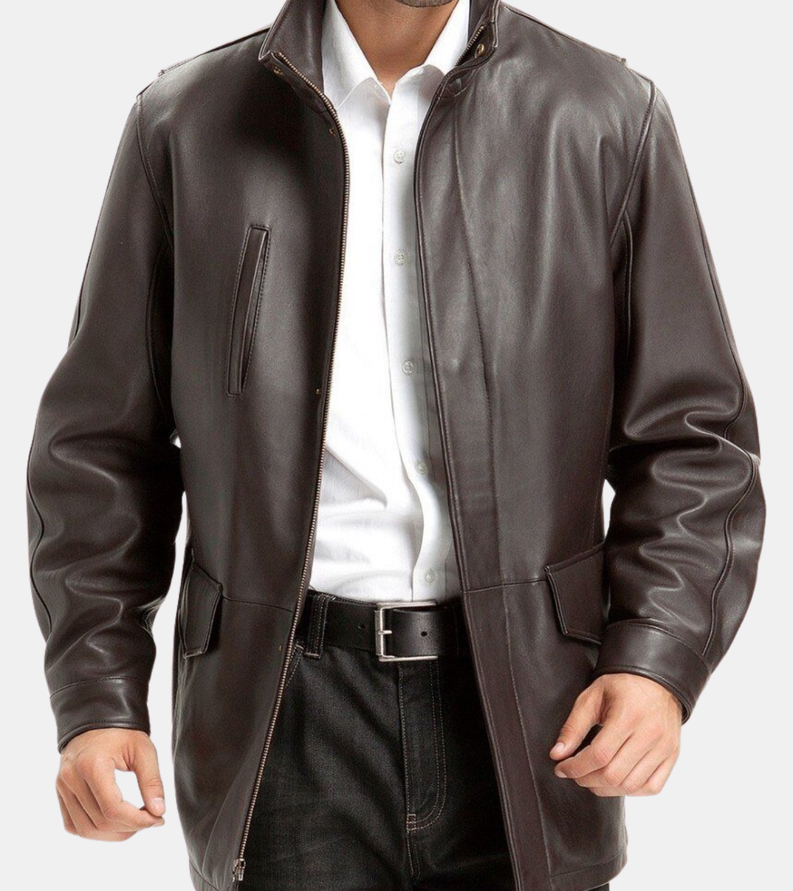 Casterial Men's Dark Brown Leather Coat