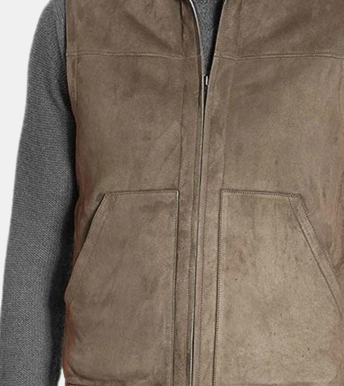 Vaughn Men's Bronze Suede Leather Vest Zipper