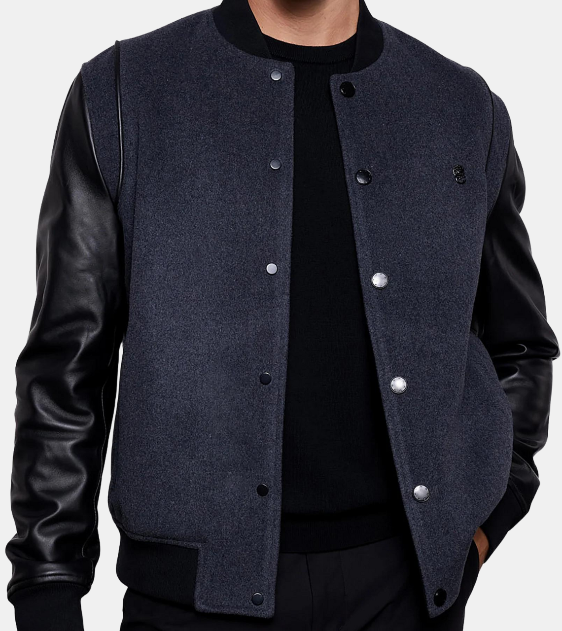 Kian Blue Leather Varsity Jacket For Men's