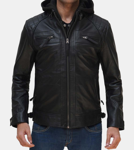 Black Hooded Leather Jacket