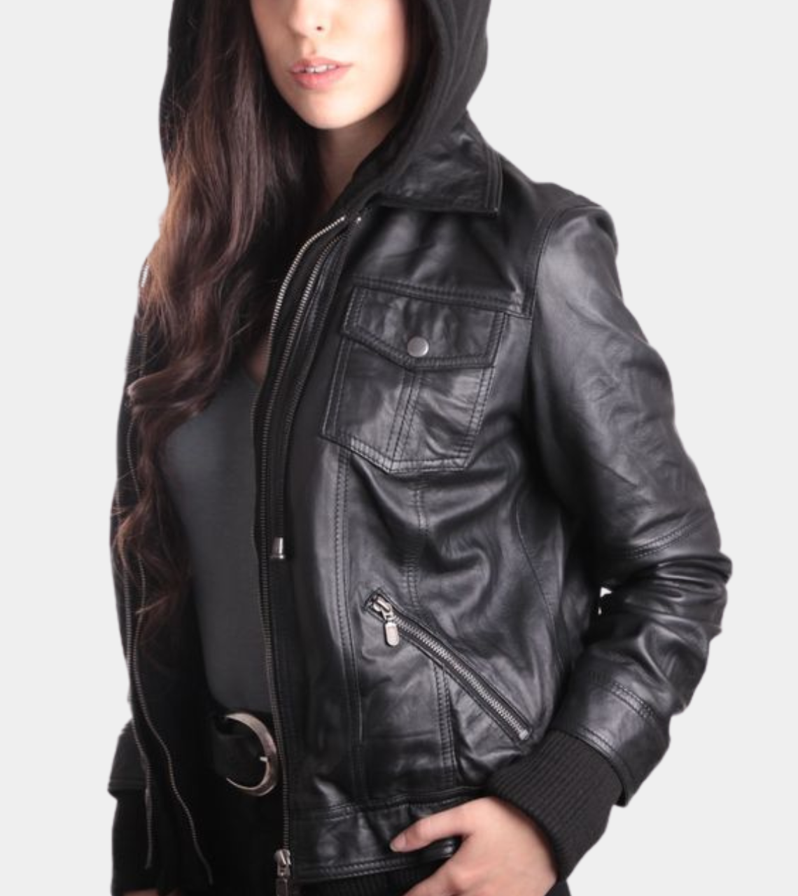 Leather jacket women with hood deals