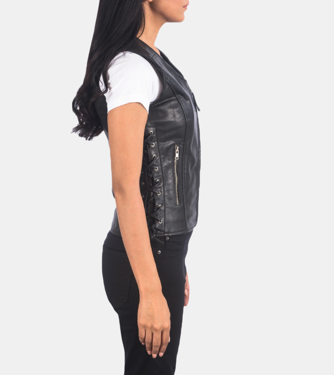 Idylla Black Leather Vest For Women's