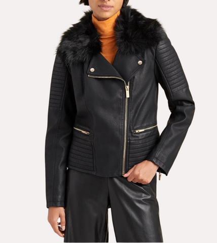 Fur Collar Shearling Leather Jacket