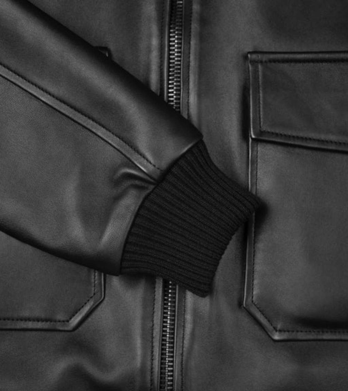 Zephyr Men's Black Bomber Leather Jacket Cuff
