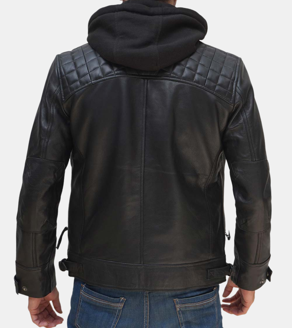 Verben Men's Black Hooded Leather Jacket Back