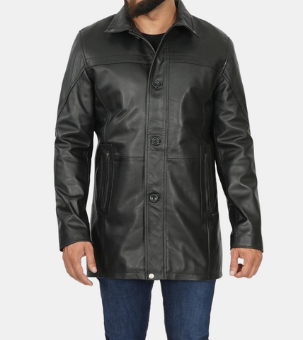 Corbin Men's Black Waxed Leather Coat