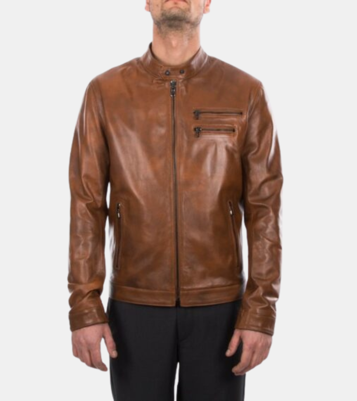  Sovian Men's Brown Distressed Leather Jacket 