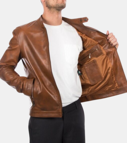 Men's Brown Distressed Leather Jacket 