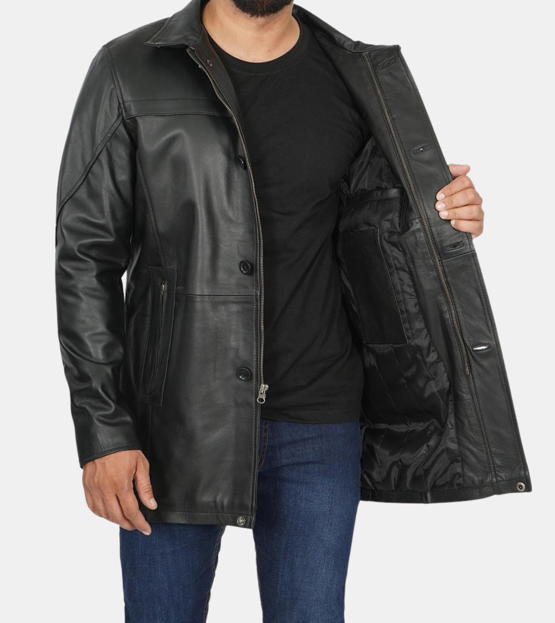 Men's Black Waxed Leather Coat