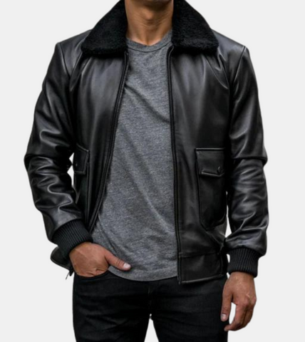 Zephyr Men's Black Bomber Leather Jacket