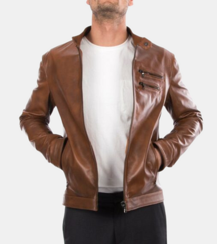 Brown Distressed Leather Jacket 