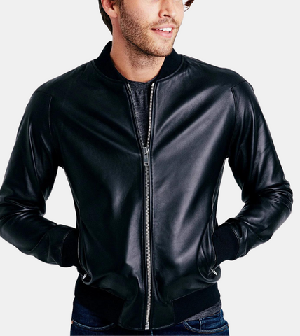 Men's Black Bomber Leather Jacket