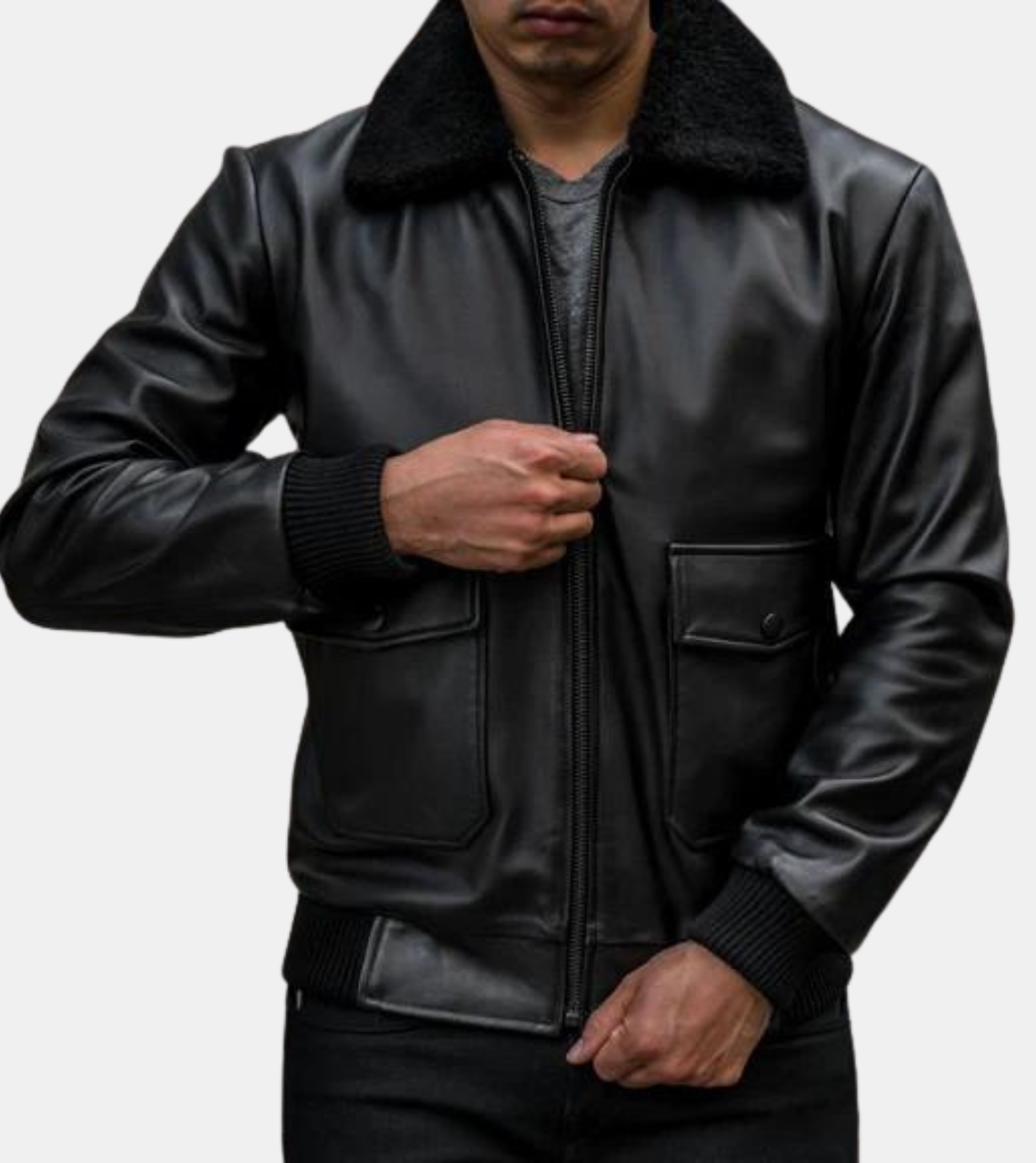  Men's Black Bomber Leather Jacket