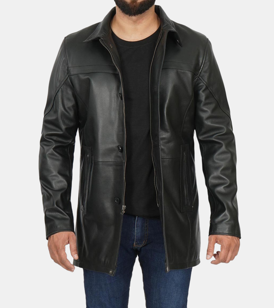 Corbin Black Waxed Leather Coat For Men's