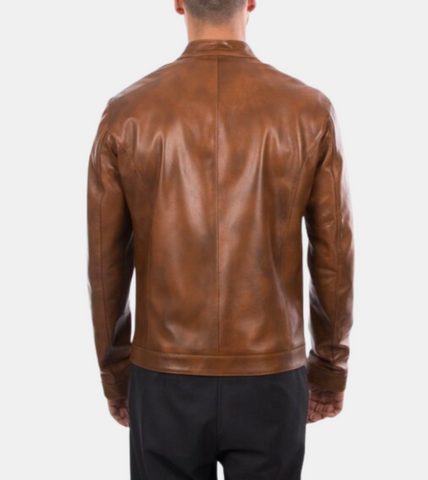  Sovian Men's Brown Distressed Leather Jacket  Back