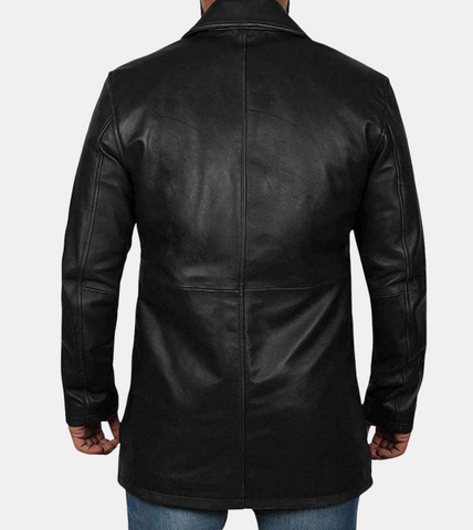 Deven Men's Black Leather Coat Back