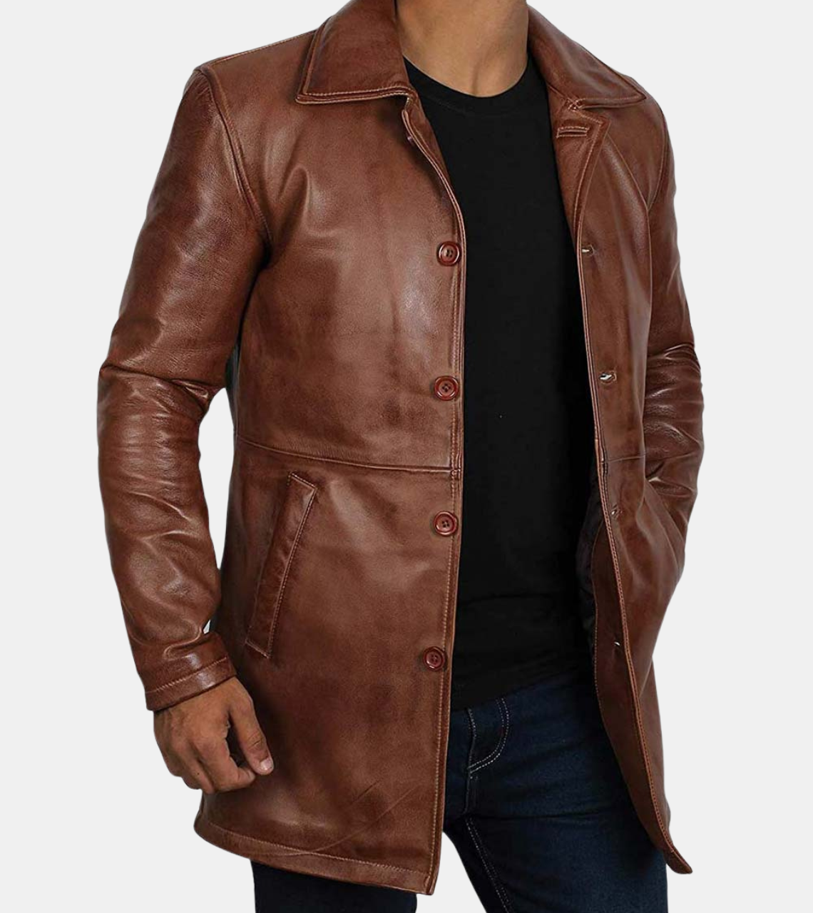  Brown Distressed Leather Coat