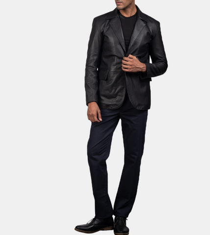 Bruni Black Leather Blazer For Men's