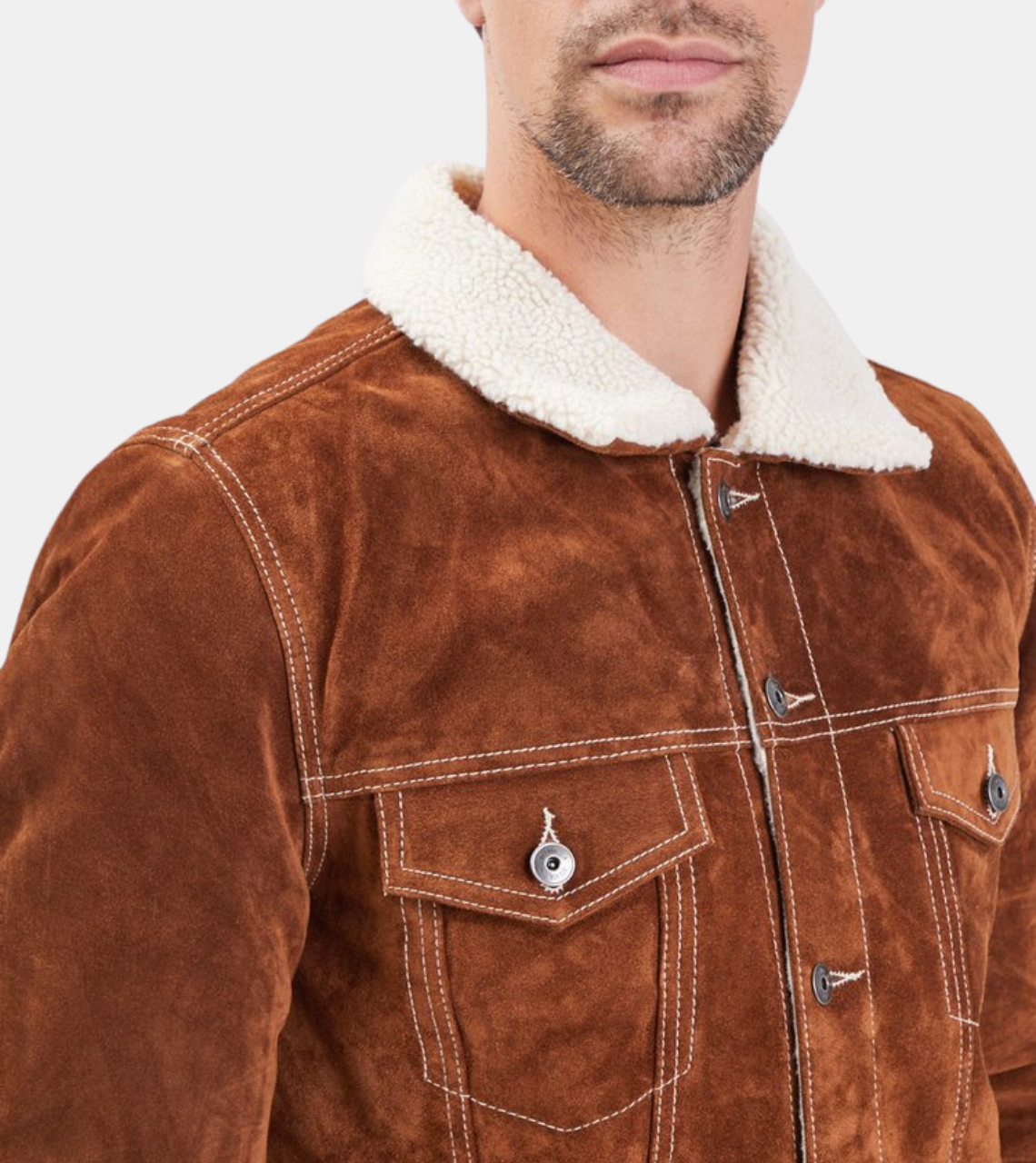  Brown Shearling Suede Leather Jacket 