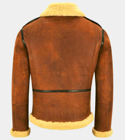 Brown Shearling Men's Leather Bomber Jacket