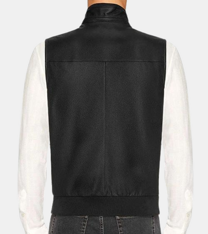 Bjorn Men's Black Leather Vest Back