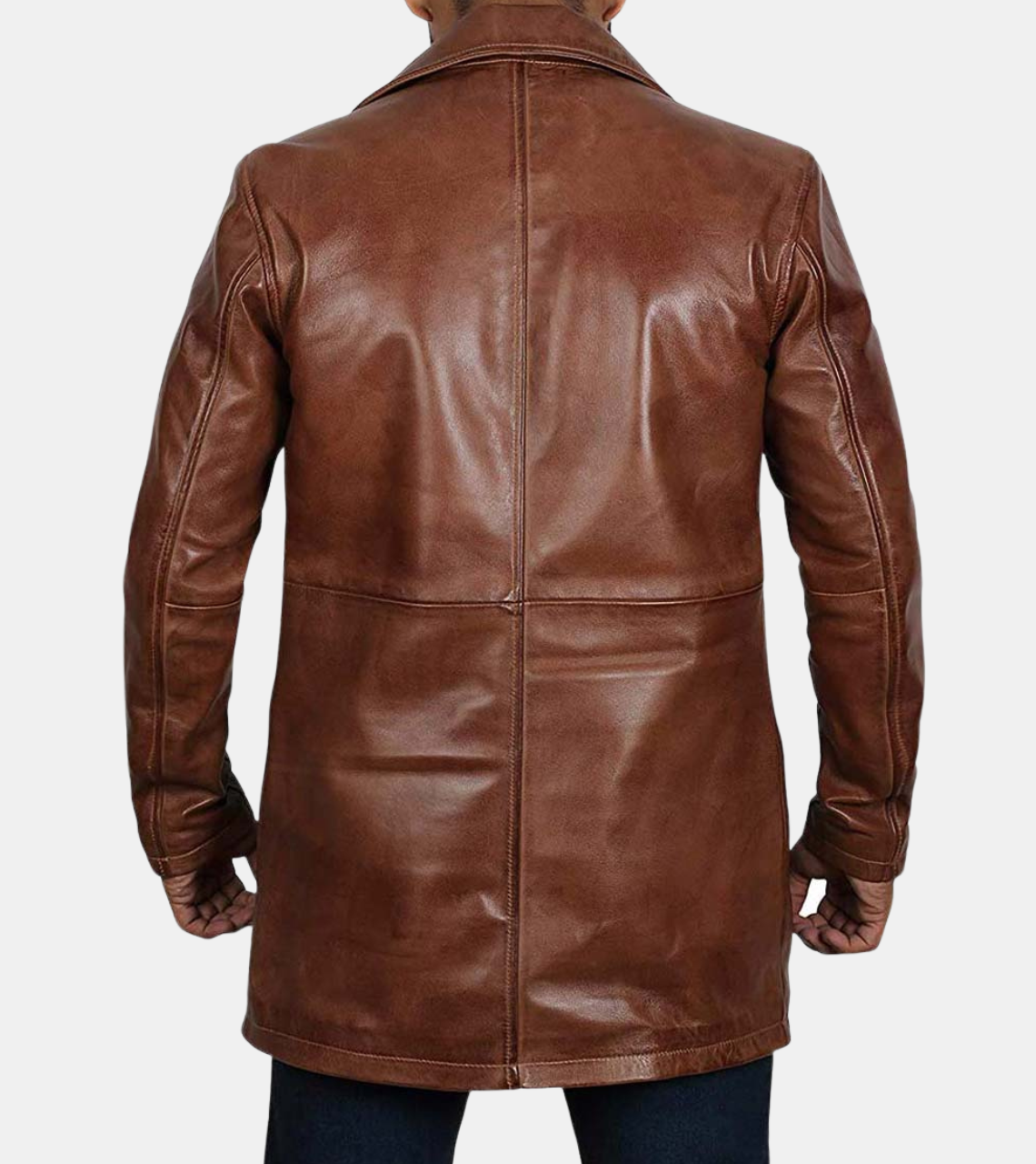 Quentin Men's Brown Distressed Leather Coat Back