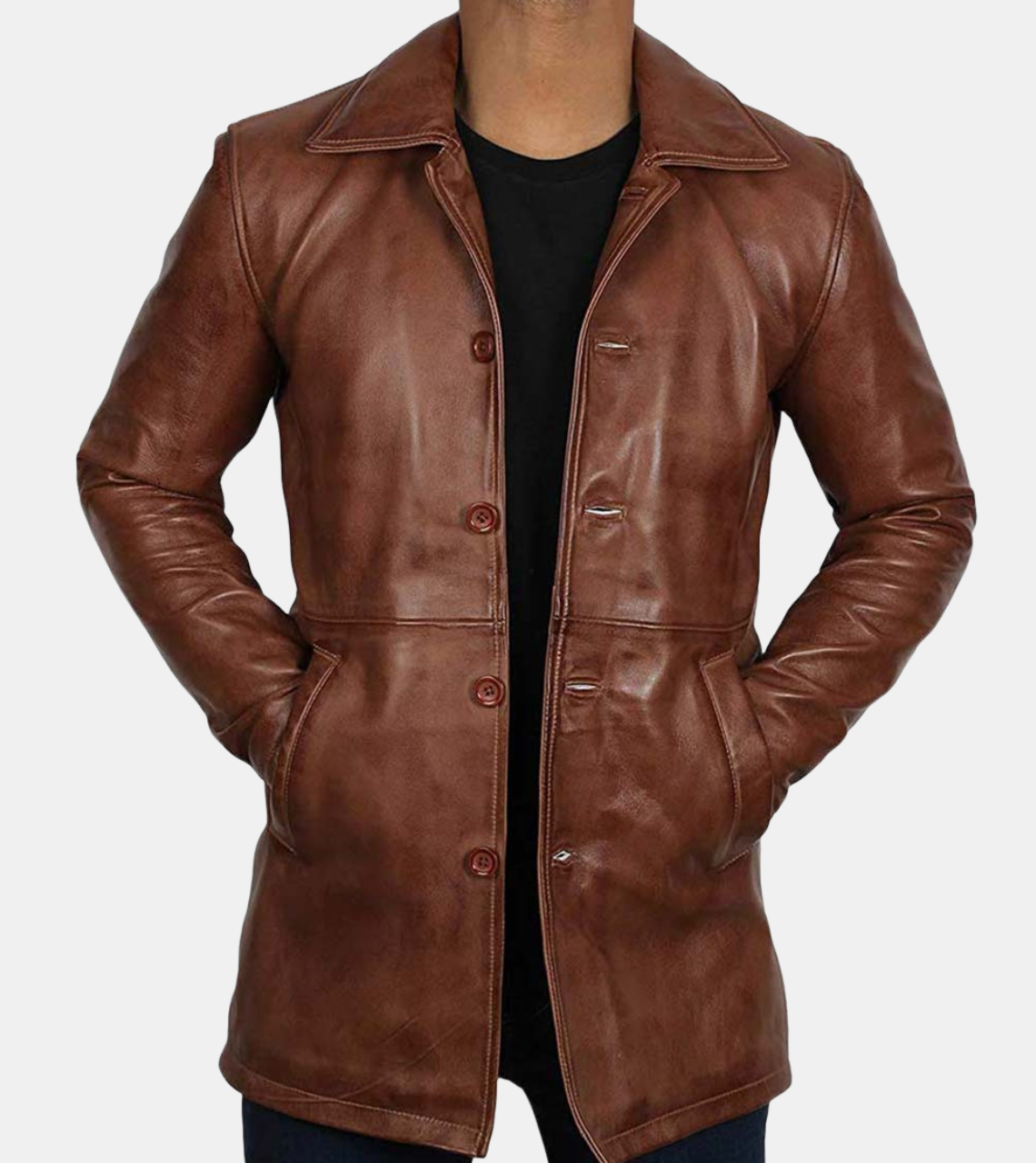 Men's Brown Distressed Leather Coat