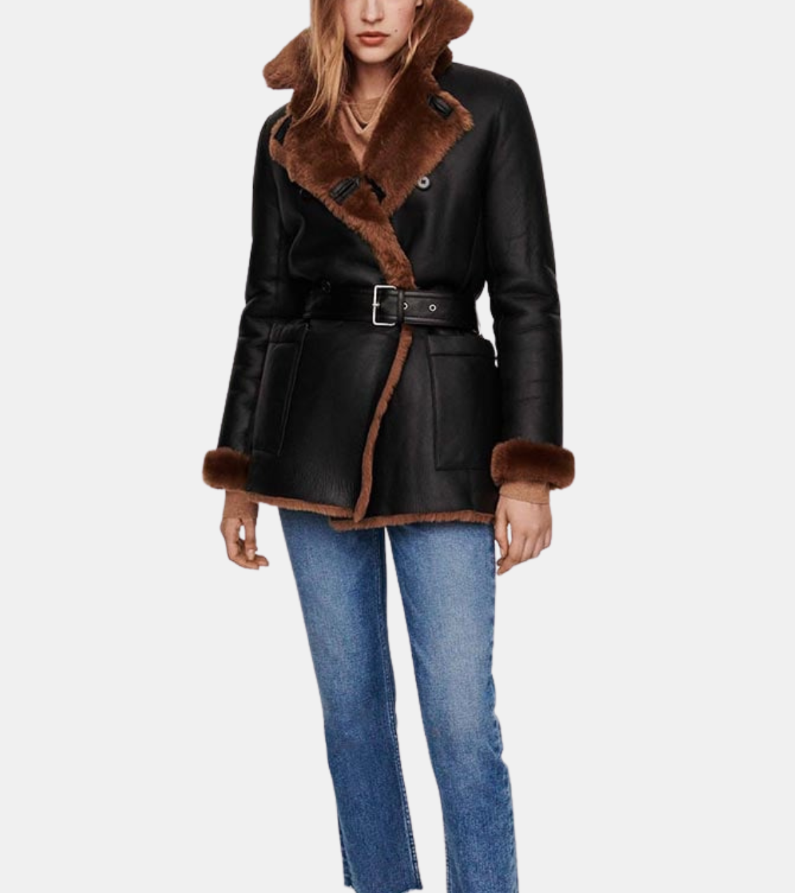 Women's Black Bomber Shearling Leather Coat