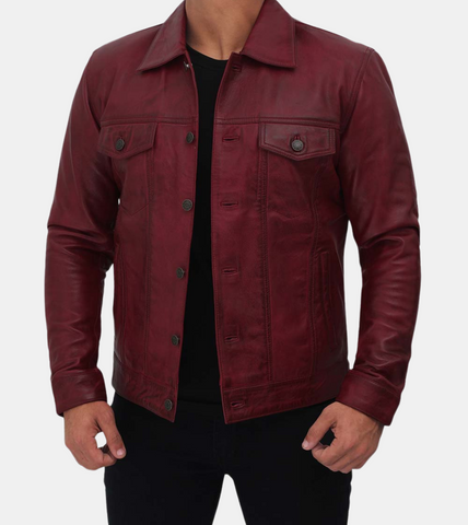  Ryker Men's Maroon Leather Jacket 