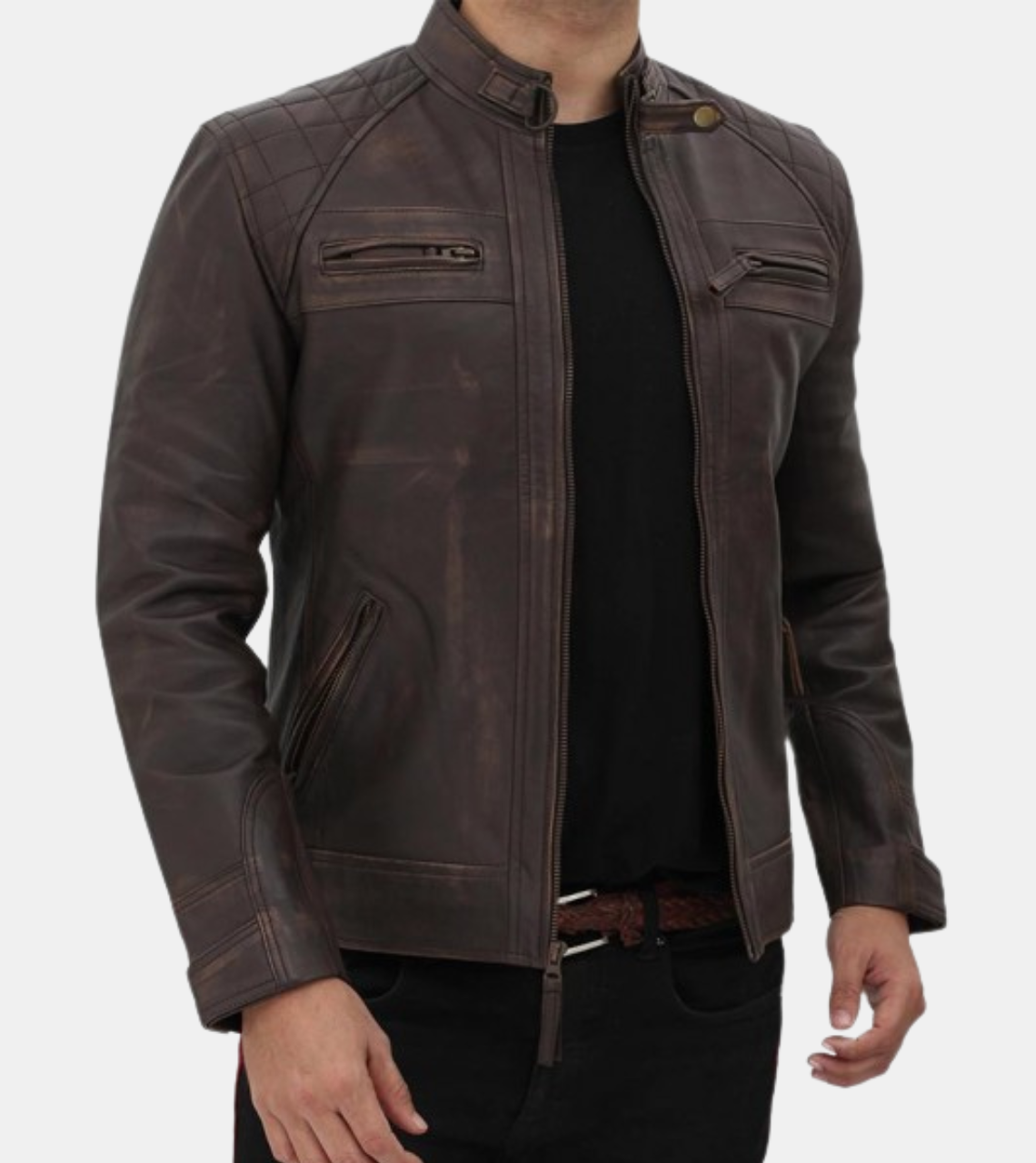Amias Men's Brown Distressed Leather Jacket