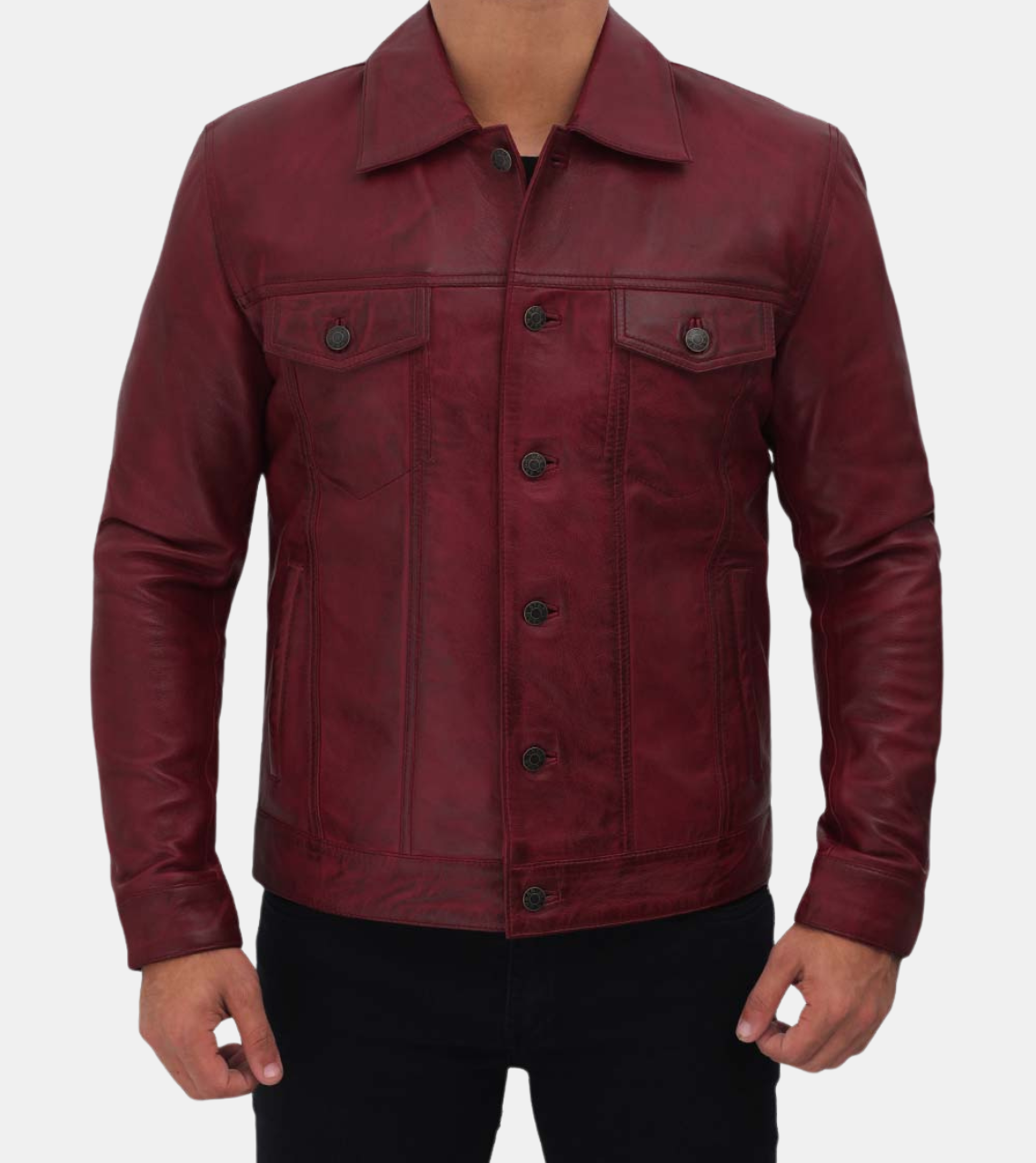  Men's Maroon Leather Jacket 