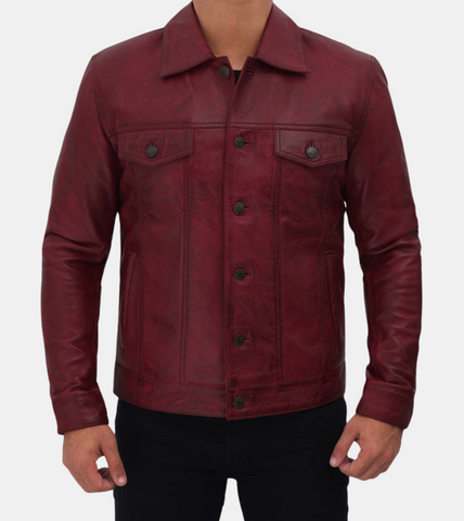  Men's Maroon Leather Jacket 