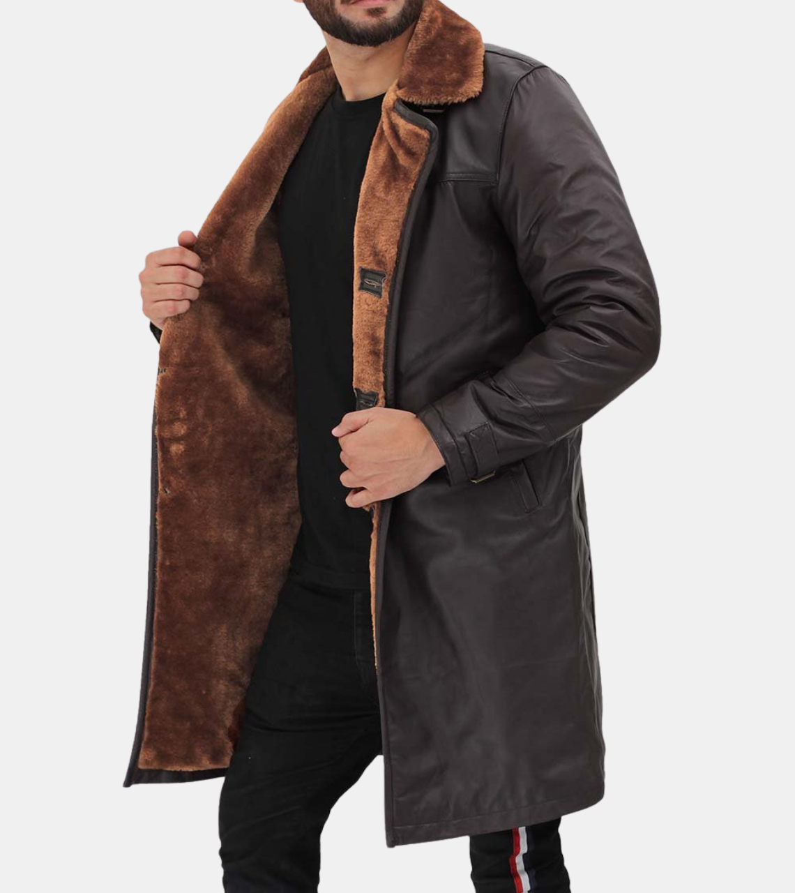  Atlas Brown Shearling Leather Coat For Men's