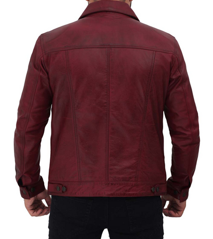  Ryker Men's Maroon Leather Jacket  Back