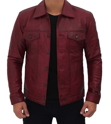  Ryker Maroon Leather Jacket For Men's 