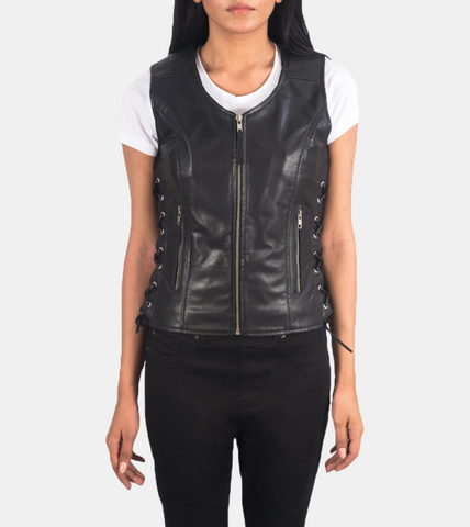 Idylla Women's Black Leather Vest