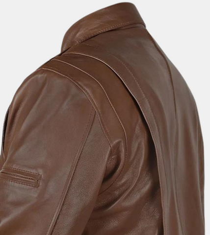 Brennon Brown Bomber Leather Jacket For Men's