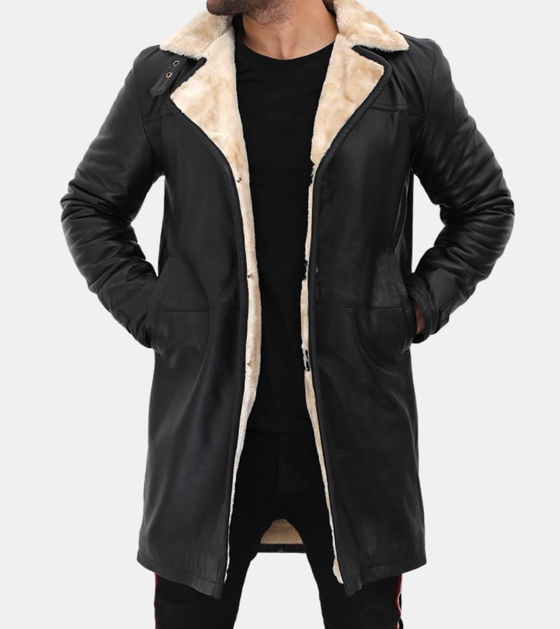 Leander Men's Black Shearling Leather Coat